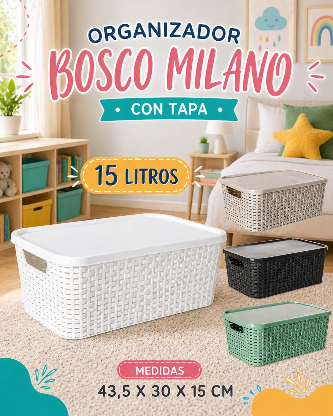 Caja plastica organizadora bosco 15 lts