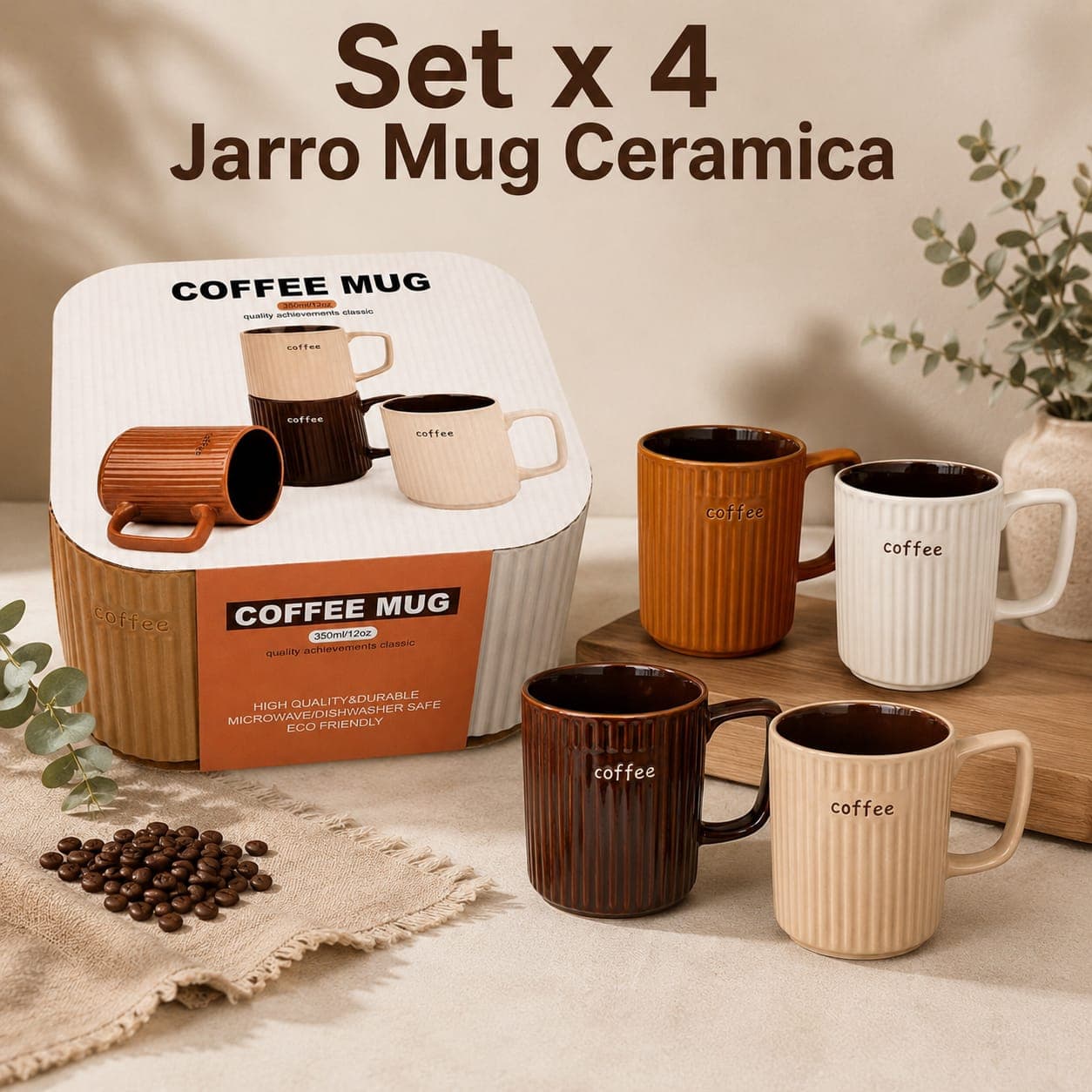 Set x 4 jarros ceramica
