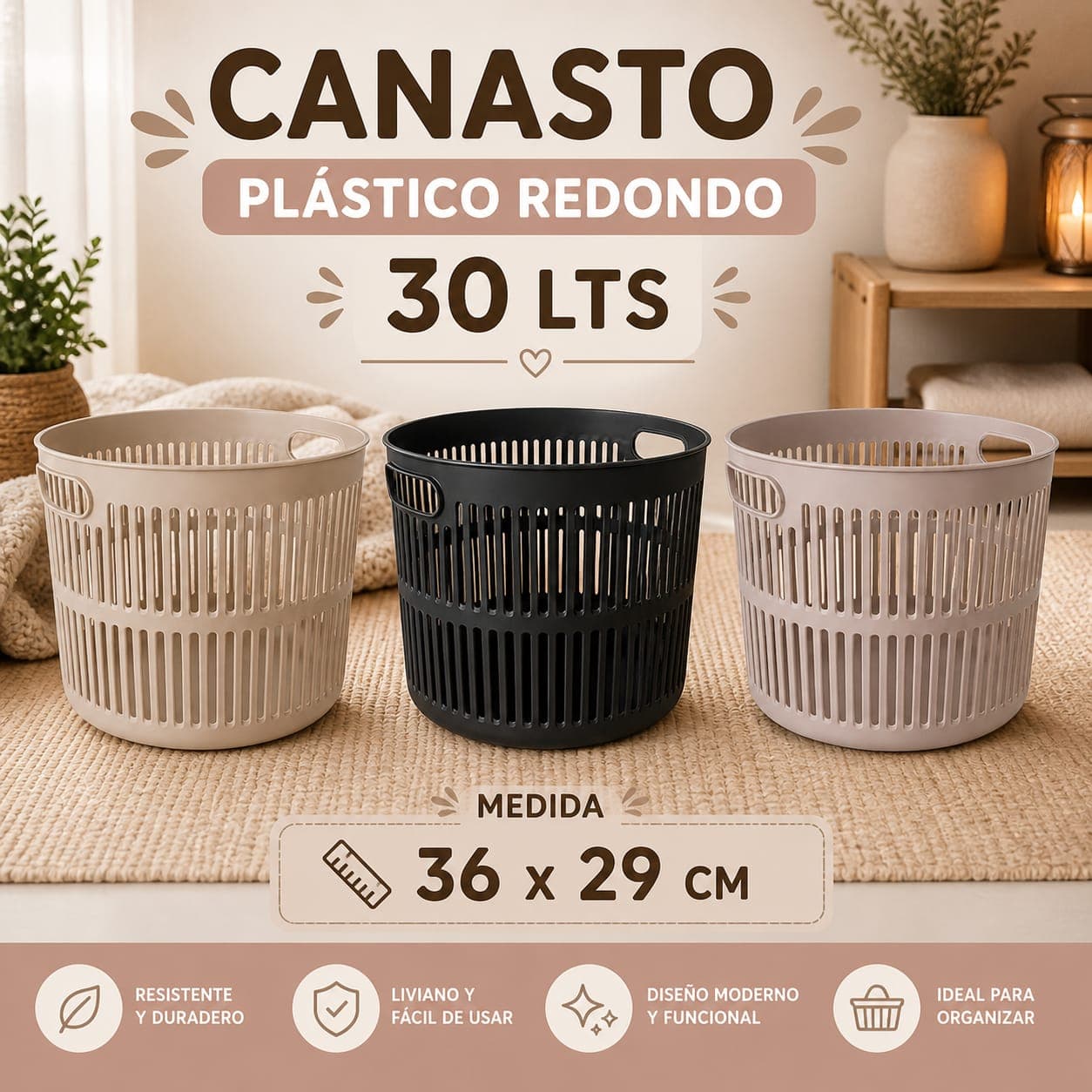 Canasto de plastico redondo