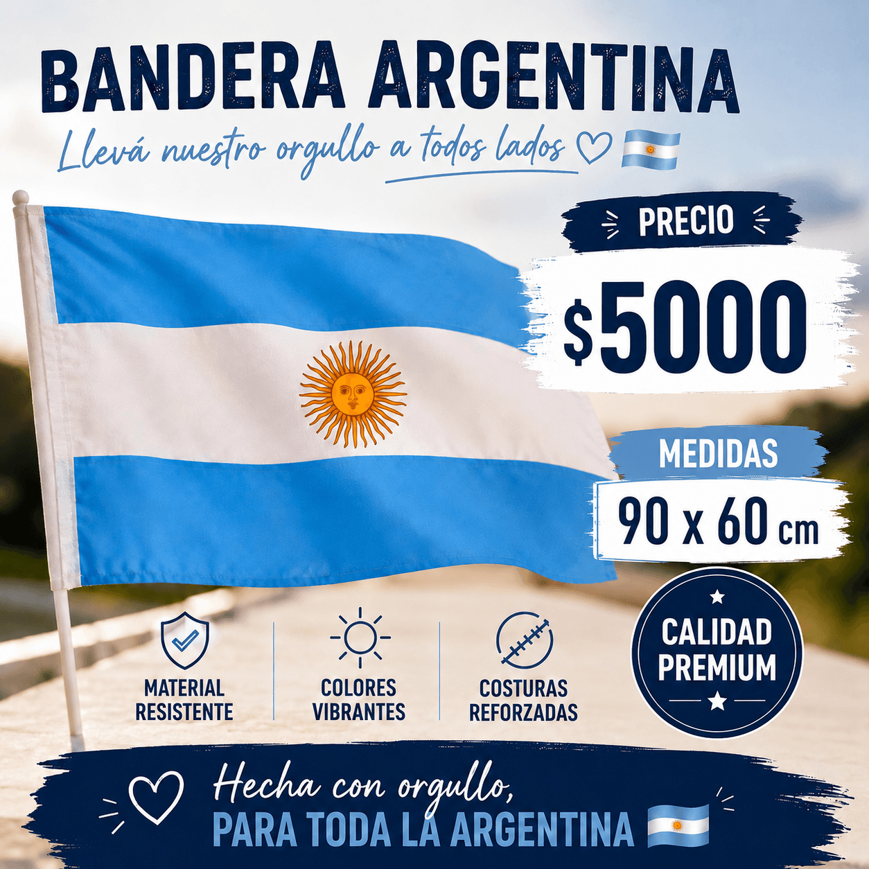 Bandera argentina con ojales