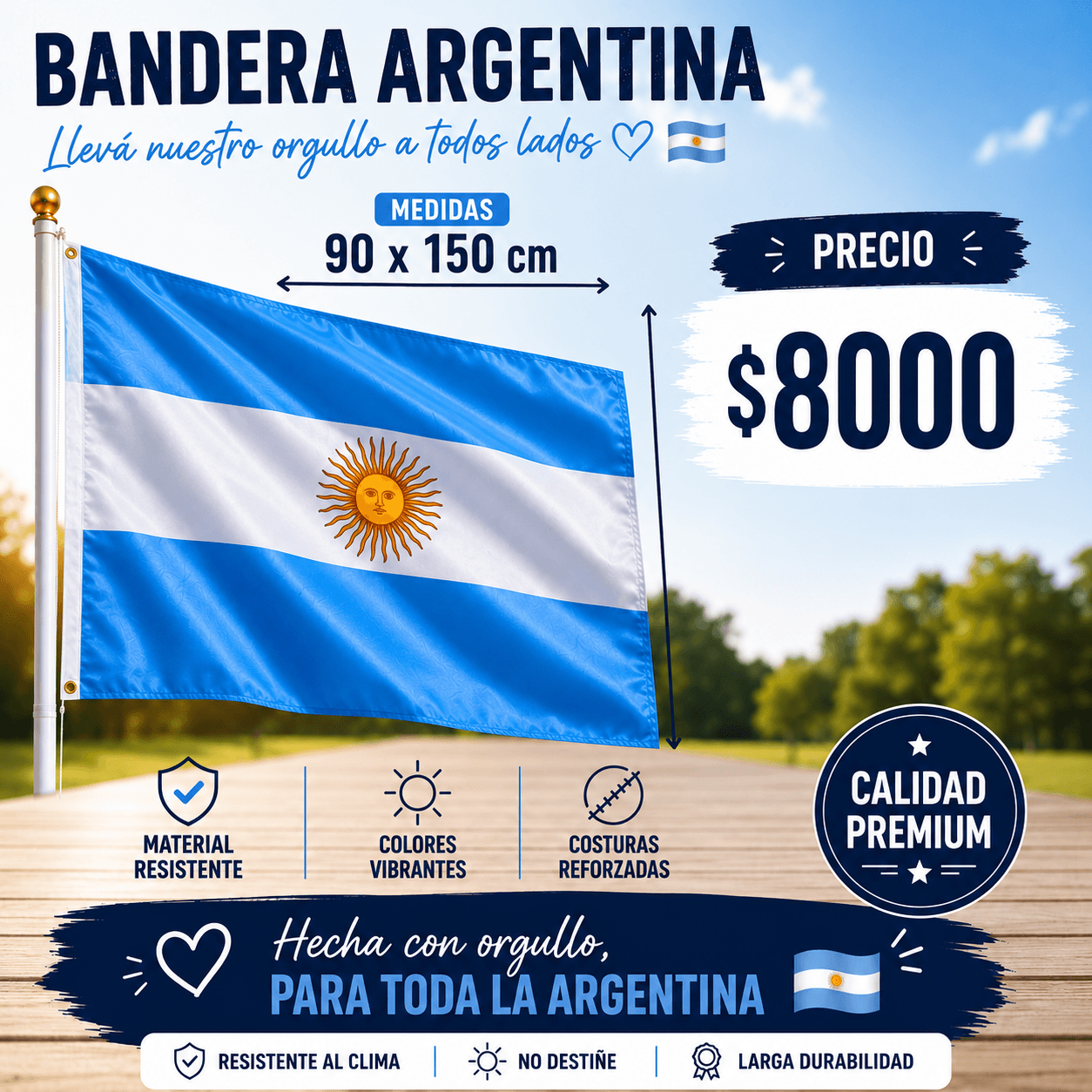 Bandera argentina con ojales